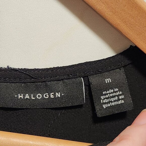 Halogen Women's Size M Black Lace Cap‎ Sleeve Crew Neck Blouse Hi-Low Hemline - Picture 4 of 9